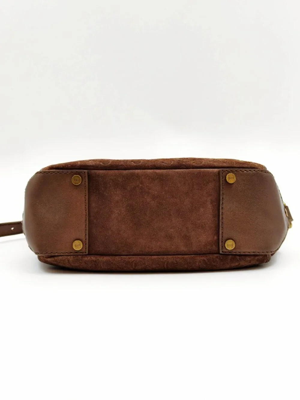 Celine Brown Suede Macadam Monogram Shoulder Hobo Bag Gold Hardware Italy Vintag